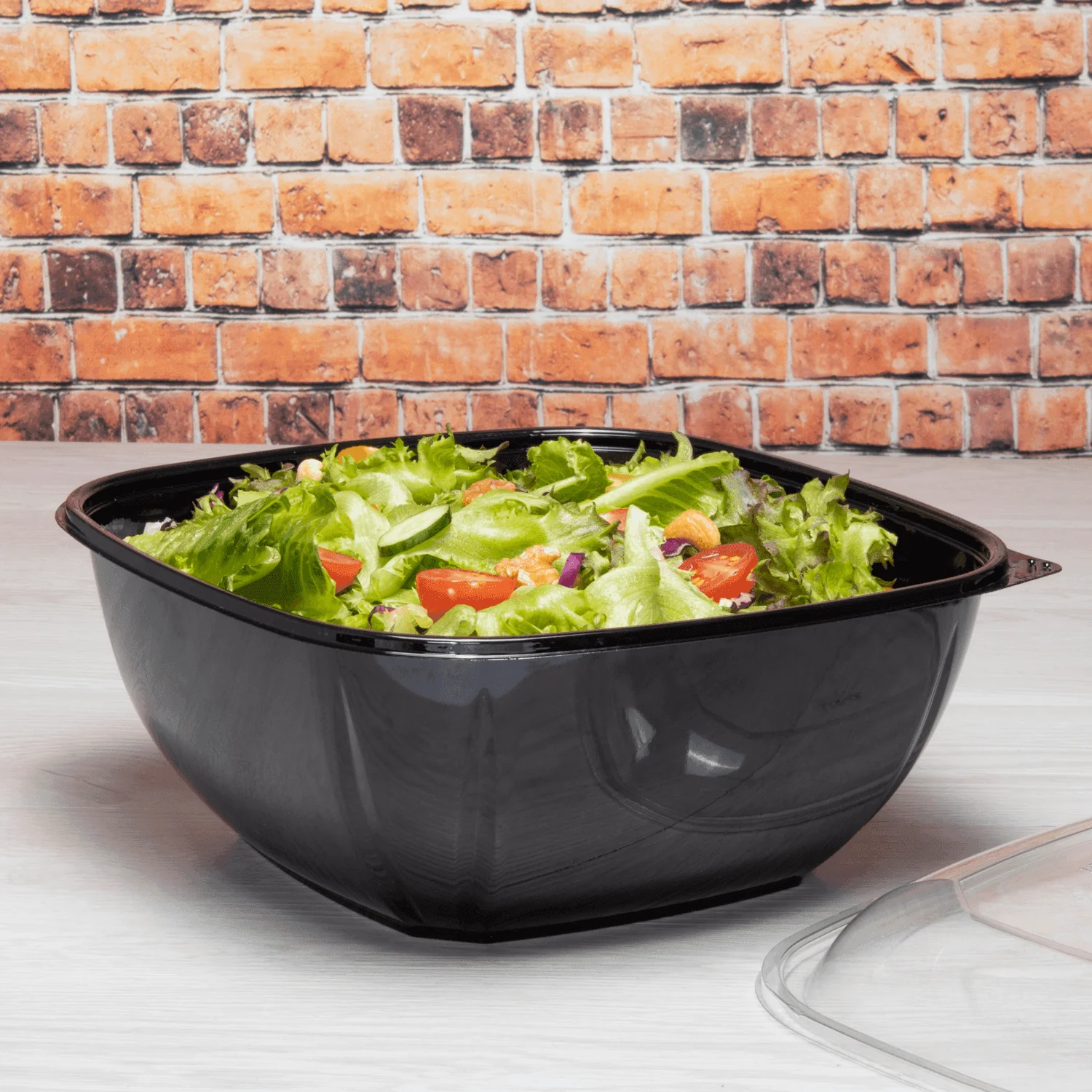 [50 ct] 160 oz Square Disposable Salad Bowls | PET | Black - Image 3