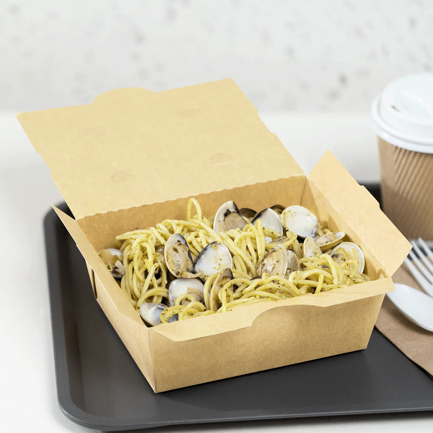 [300 ct] Paper Folding Take-Out Container | Vented Holes | 45 fl. oz | Kraft