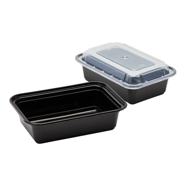 [150 sets] 24 oz PP Plastic Microwavable Rectangular Food Containers & Lids, Black - Image 3
