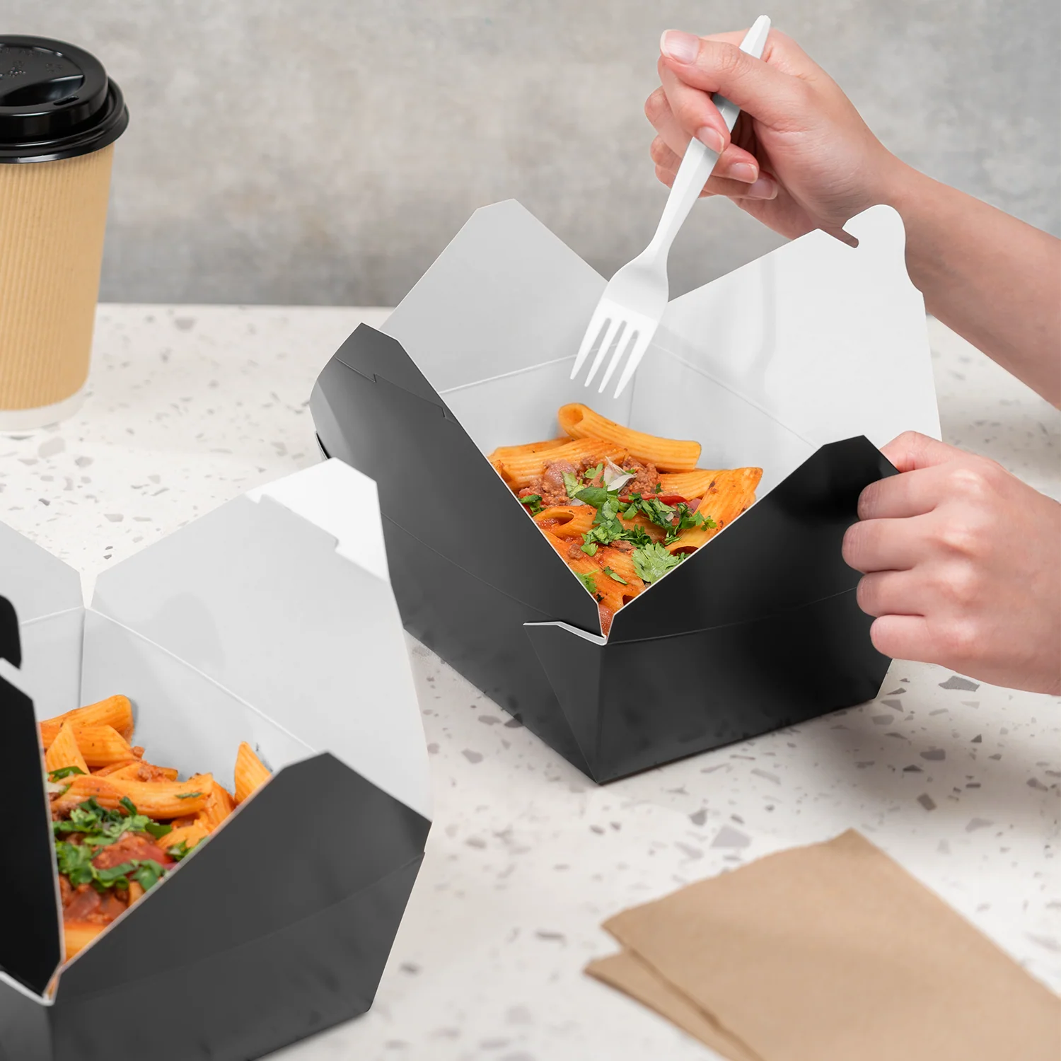 [300 ct] Paper Fold To-Go Containers | 48 fl oz | Black - Image 4