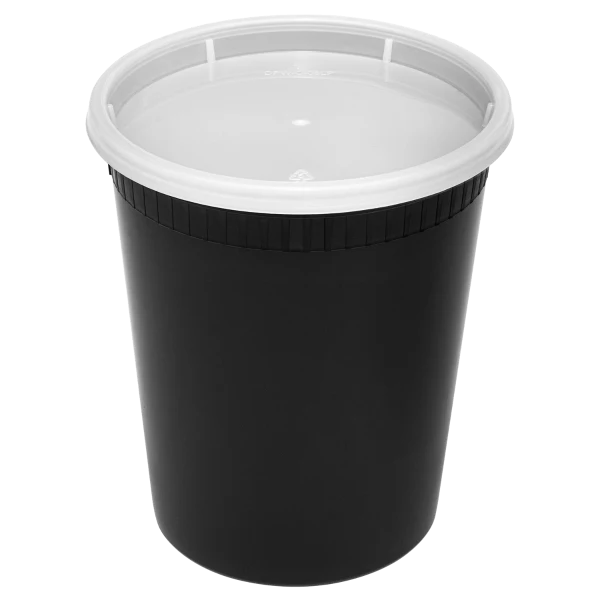 [240 sets] 32 oz Deli Containers with Lids | Injection Molded PP | Black - Image 2