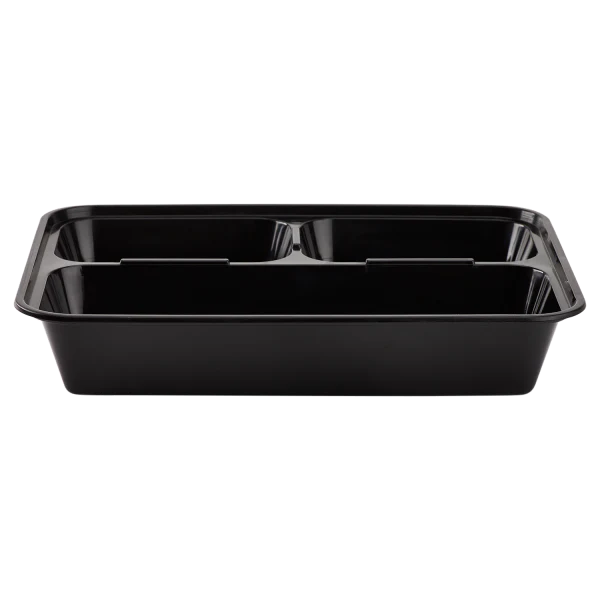 [150 sets] 32 oz PP Plastic Microwavable Rectangular Food Containers & Lids, Black, 3 Compartments - Image 7