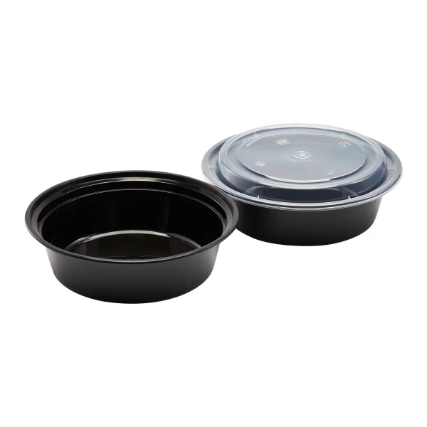 [150 sets] 32 oz PP Plastic Microwavable Round Food Containers & Lids, Black - Image 3