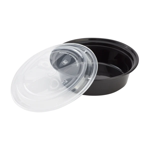 [150 sets] 32 oz PP Plastic Microwavable Round Food Containers & Lids, Black - Image 5