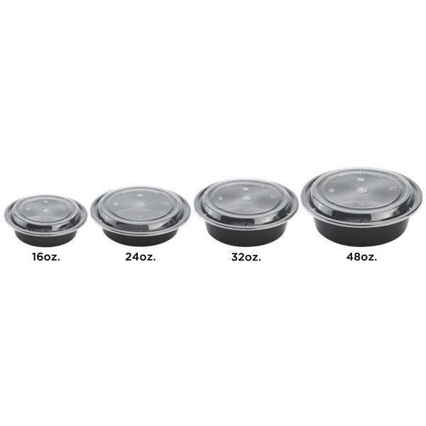 [150 sets] 32 oz PP Plastic Microwavable Round Food Containers & Lids, Black - Image 8