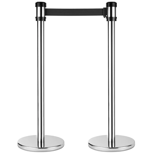 38" Silver Guidance Stanchion with 78" Black Retractable Belt - Set of 2 - Image 2