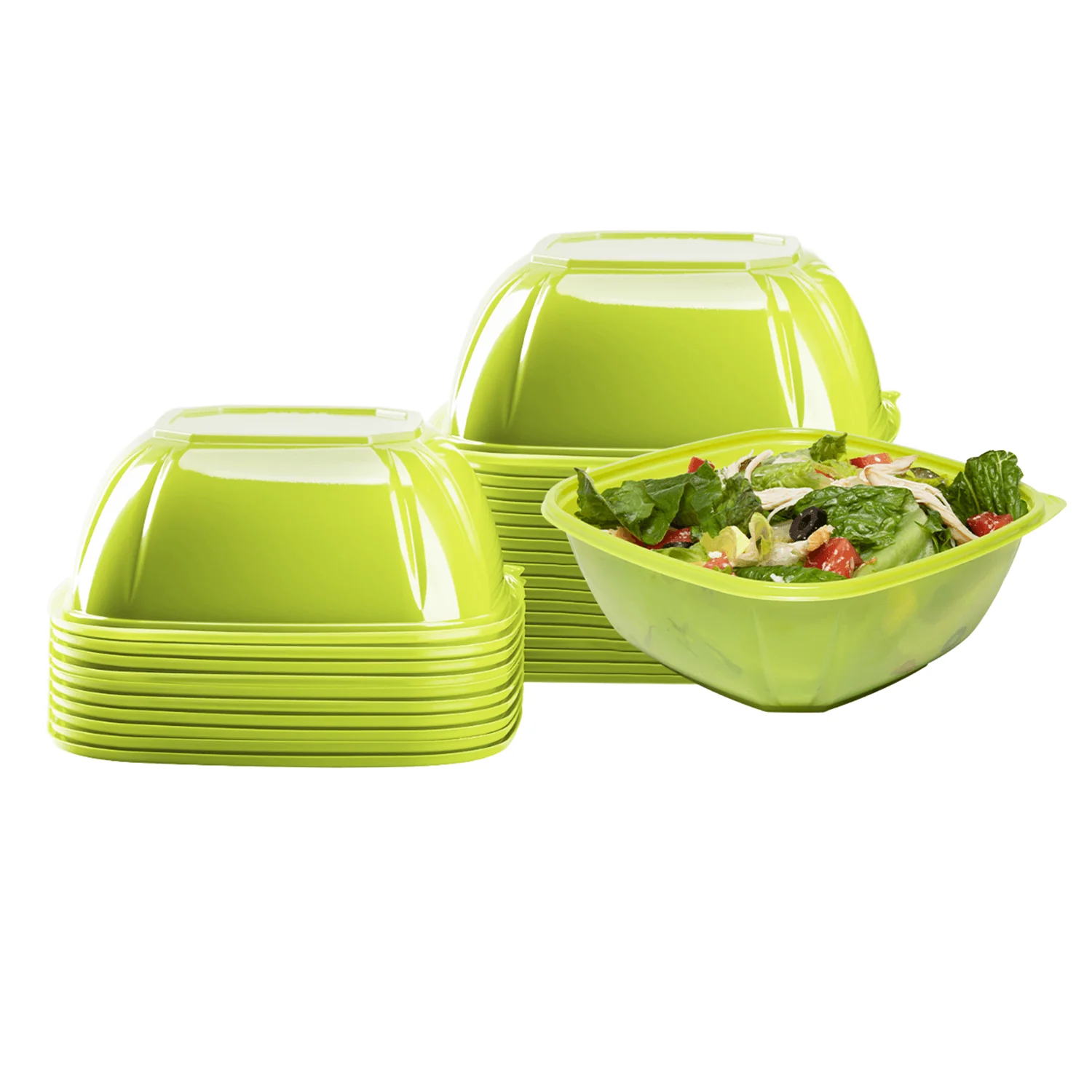 [300 ct] 48 oz Square Disposable Salad Bowl | PET | Green - Image 2