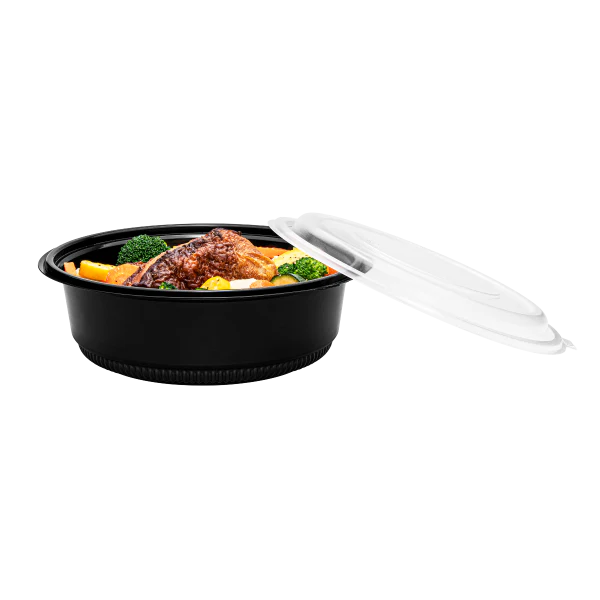 [150 ct] 48 oz PP Round Microwaveable Container, Black - Image 7