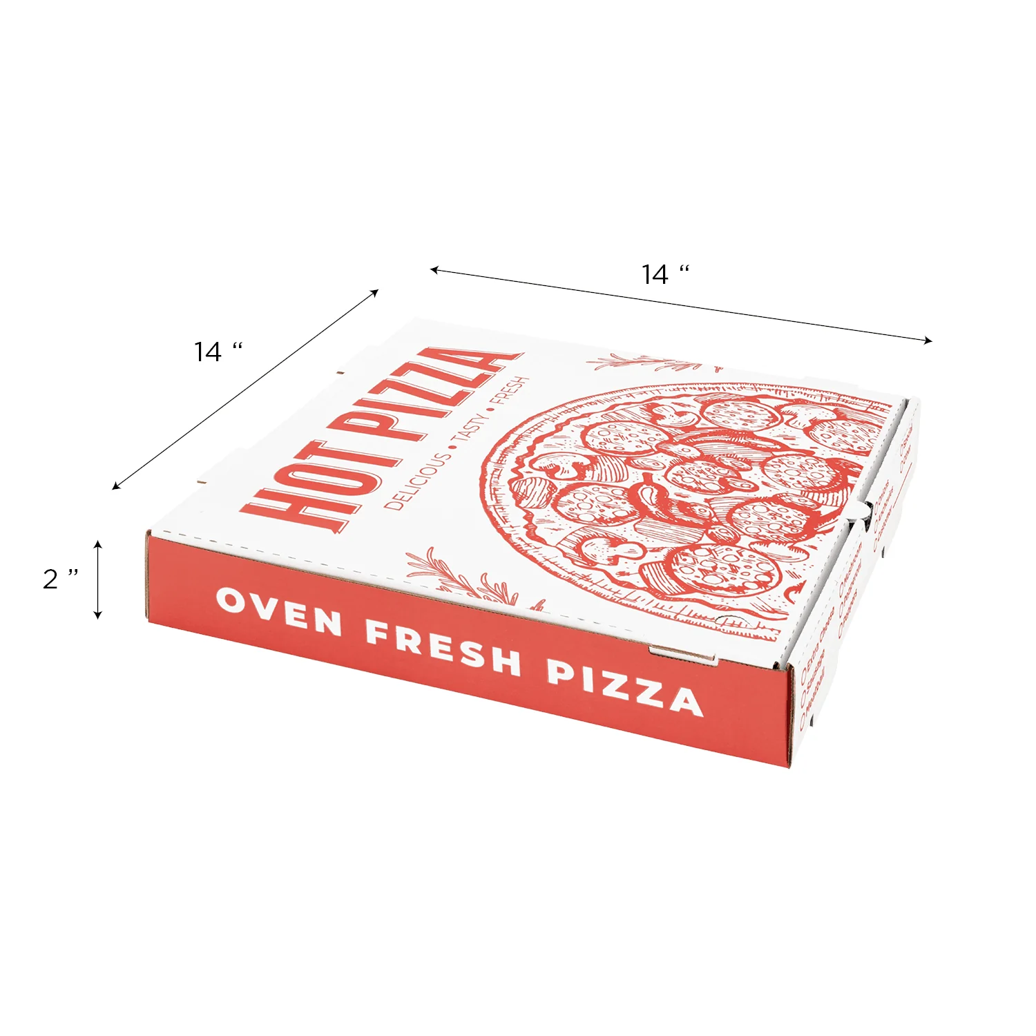 [50 ct] Corrugated Pizza Box, 14''x14''x2'', Generic Print - Image 6