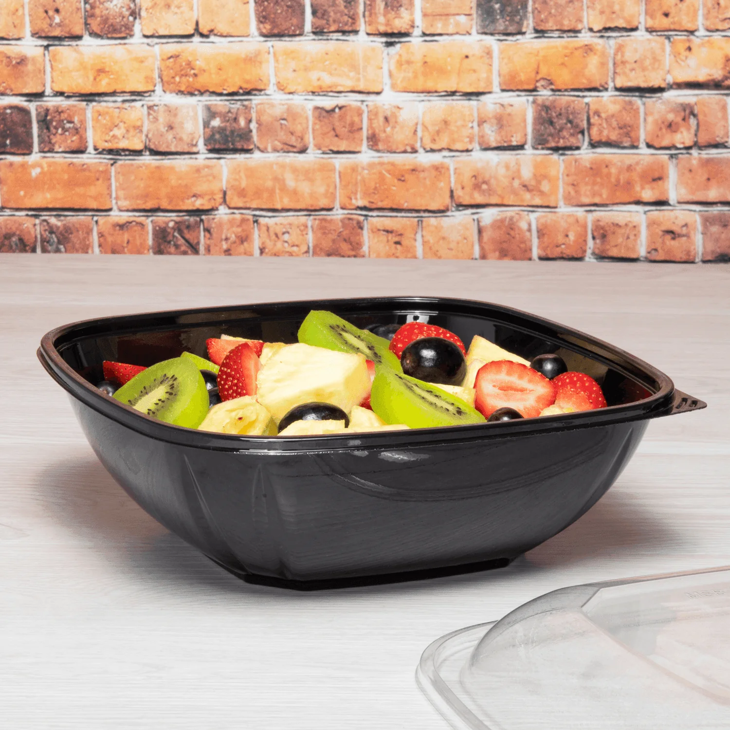 [150 ct] 64 oz Square Disposable Salad Bowl | PET | Black - Image 3