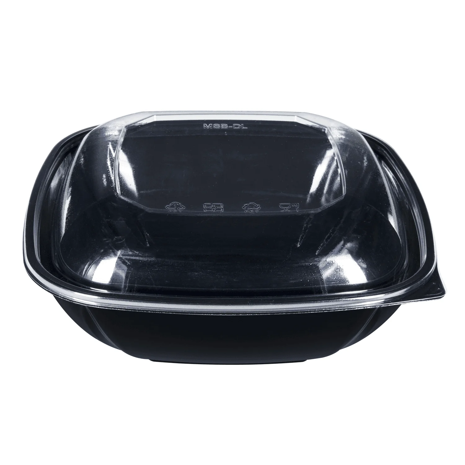 [150 ct] 64 oz Square Disposable Salad Bowl | PET | Black - Image 6