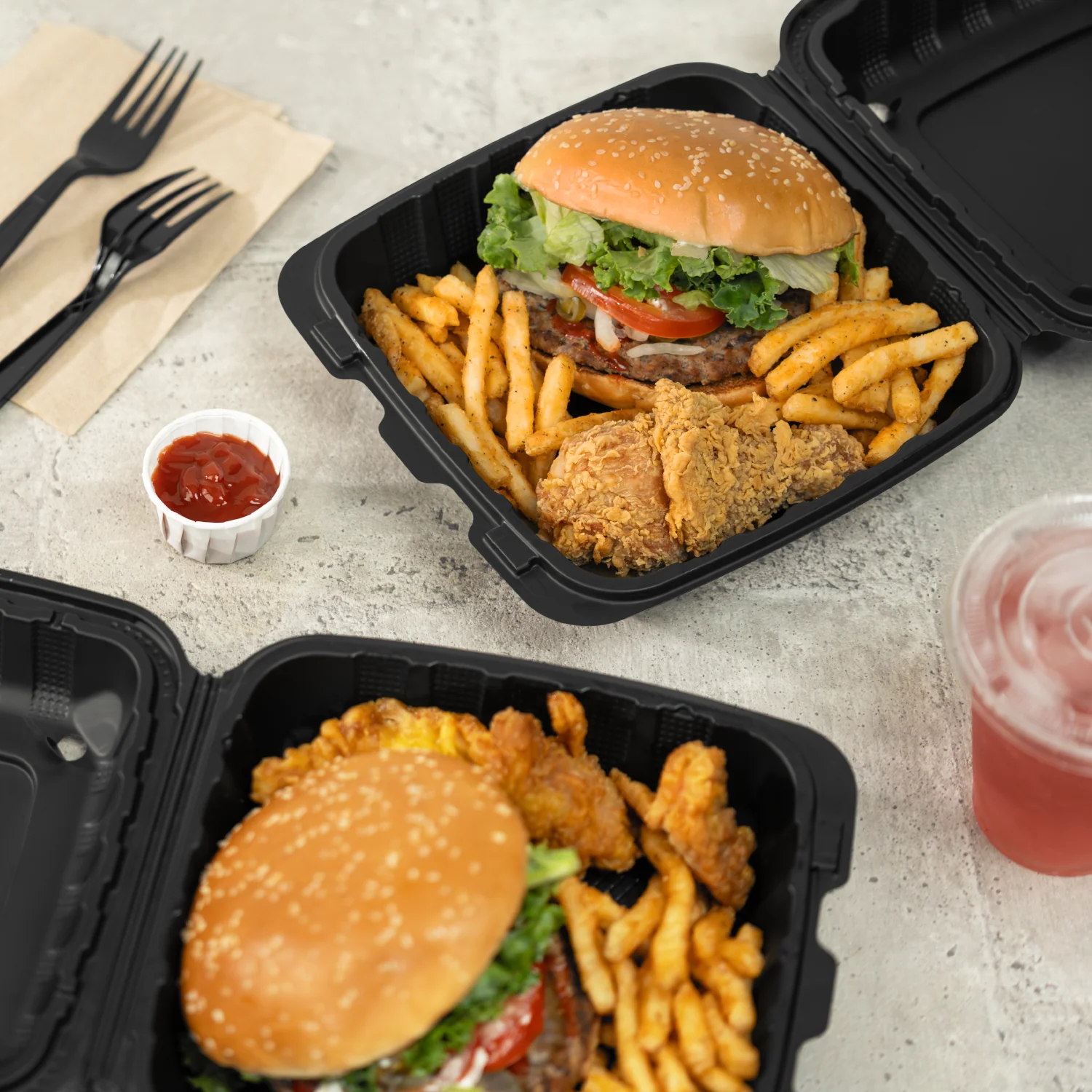 Karat Earth 8" x 8" Mineral Filled PP Hinged Container, Black - 200 pcs - Image 3
