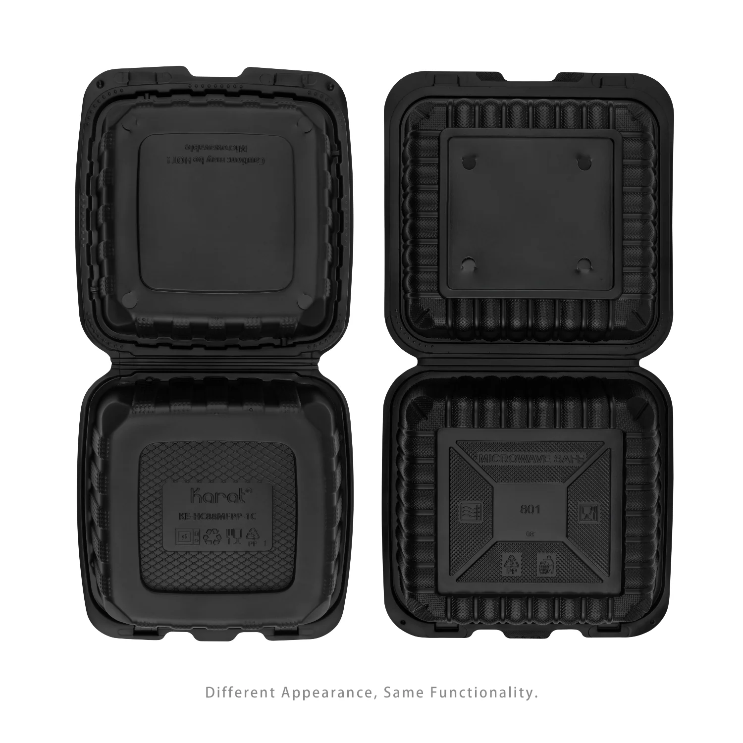 Karat Earth 8" x 8" Mineral Filled PP Hinged Container, Black - 200 pcs - Image 8