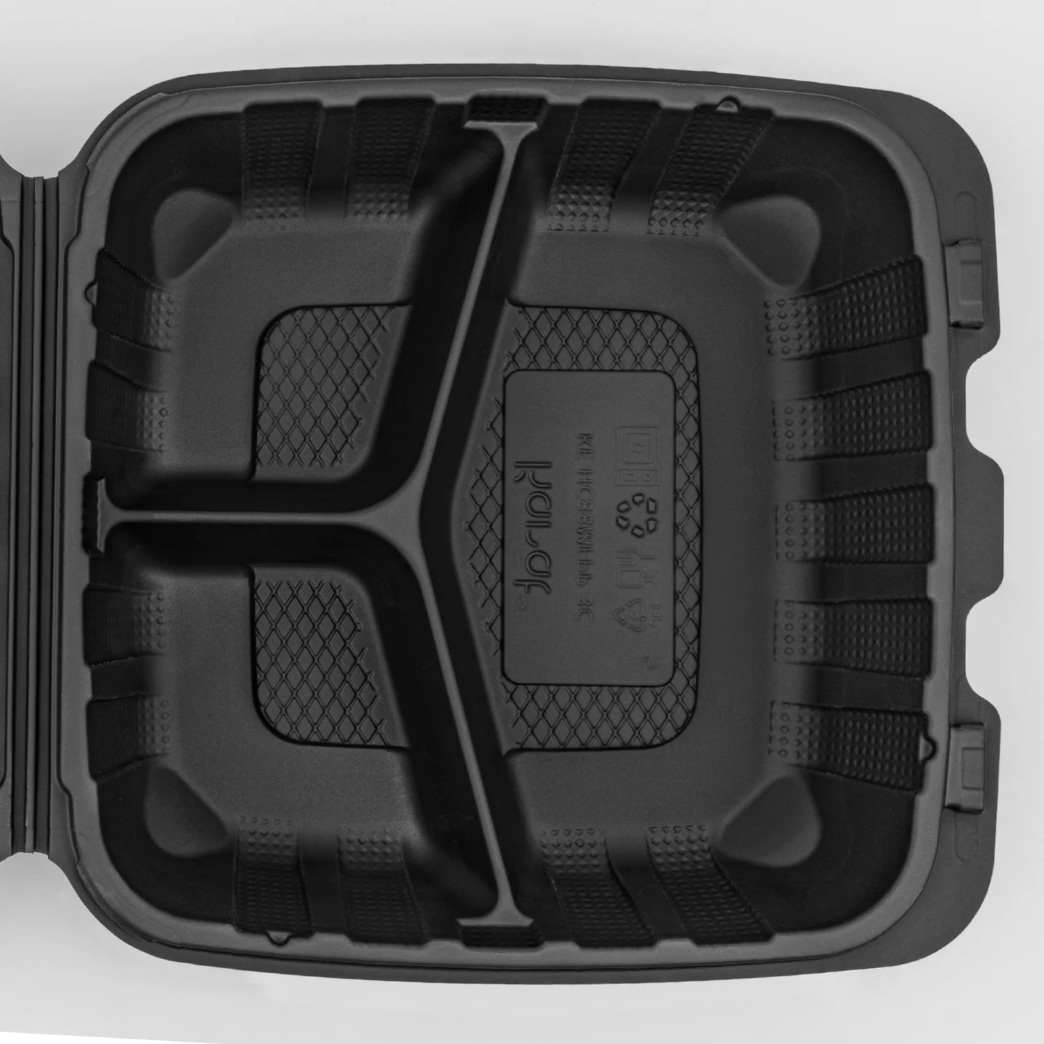 Karat Earth 8" x 8" Mineral Filled PP Hinged Container, Black, 3 compartments - 200 pcs - Image 6