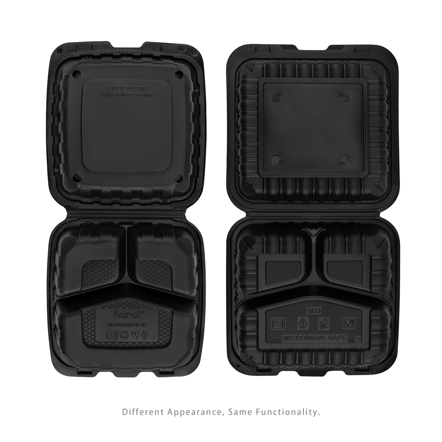 Karat Earth 8" x 8" Mineral Filled PP Hinged Container, Black, 3 compartments - 200 pcs - Image 8