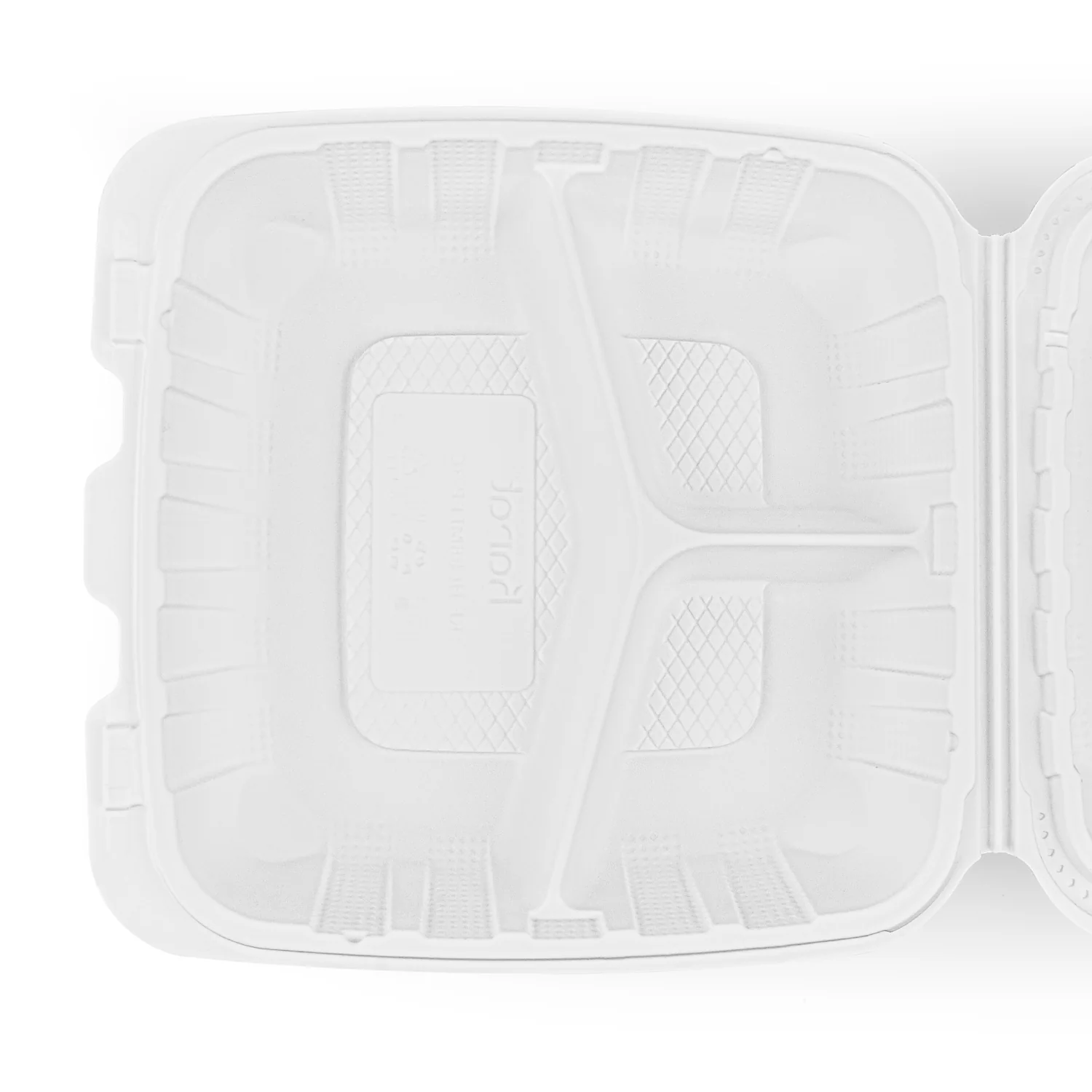 Karat Earth 8" x 8" Mineral Filled PP Hinged Container, White, 3 compartments - 200 pcs - Image 6