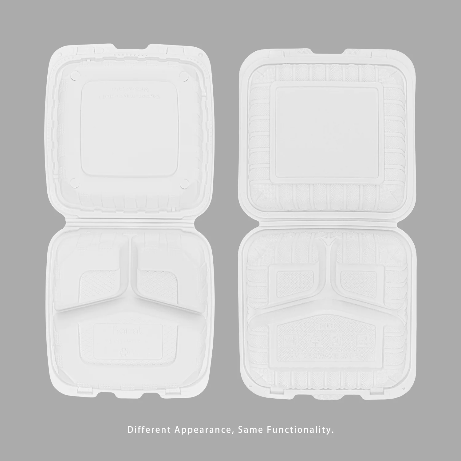 Karat Earth 8" x 8" Mineral Filled PP Hinged Container, White, 3 compartments - 200 pcs - Image 8