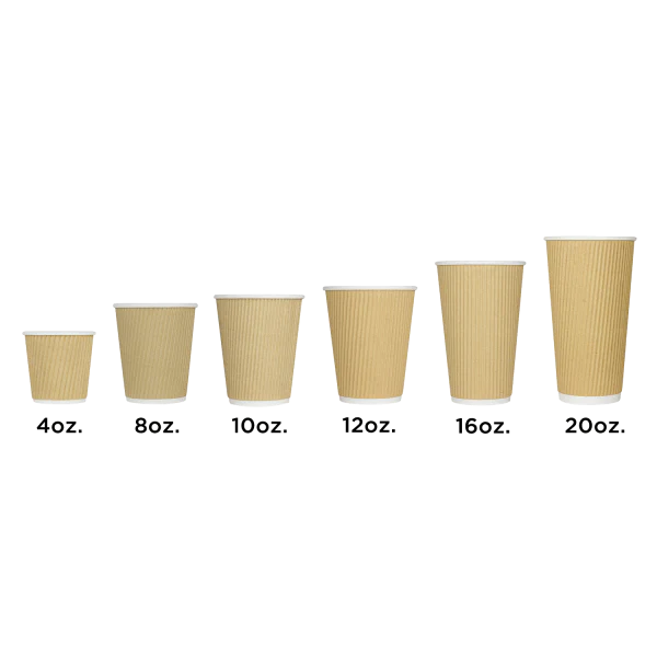[500 ct] 8 oz Paper Coffee Cups | Ripple | 80 mm | Kraft - Image 8