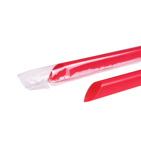 [1,600 ct] Boba Straws | Diagonal Cut | Individually Wrapped | Red (0.39" x 9") - Image 2