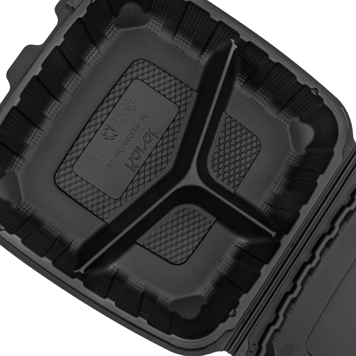Karat Earth 9" x 9" Mineral Filled PP Hinged Container, Black, 3 compartments - 120 pcs - Image 6