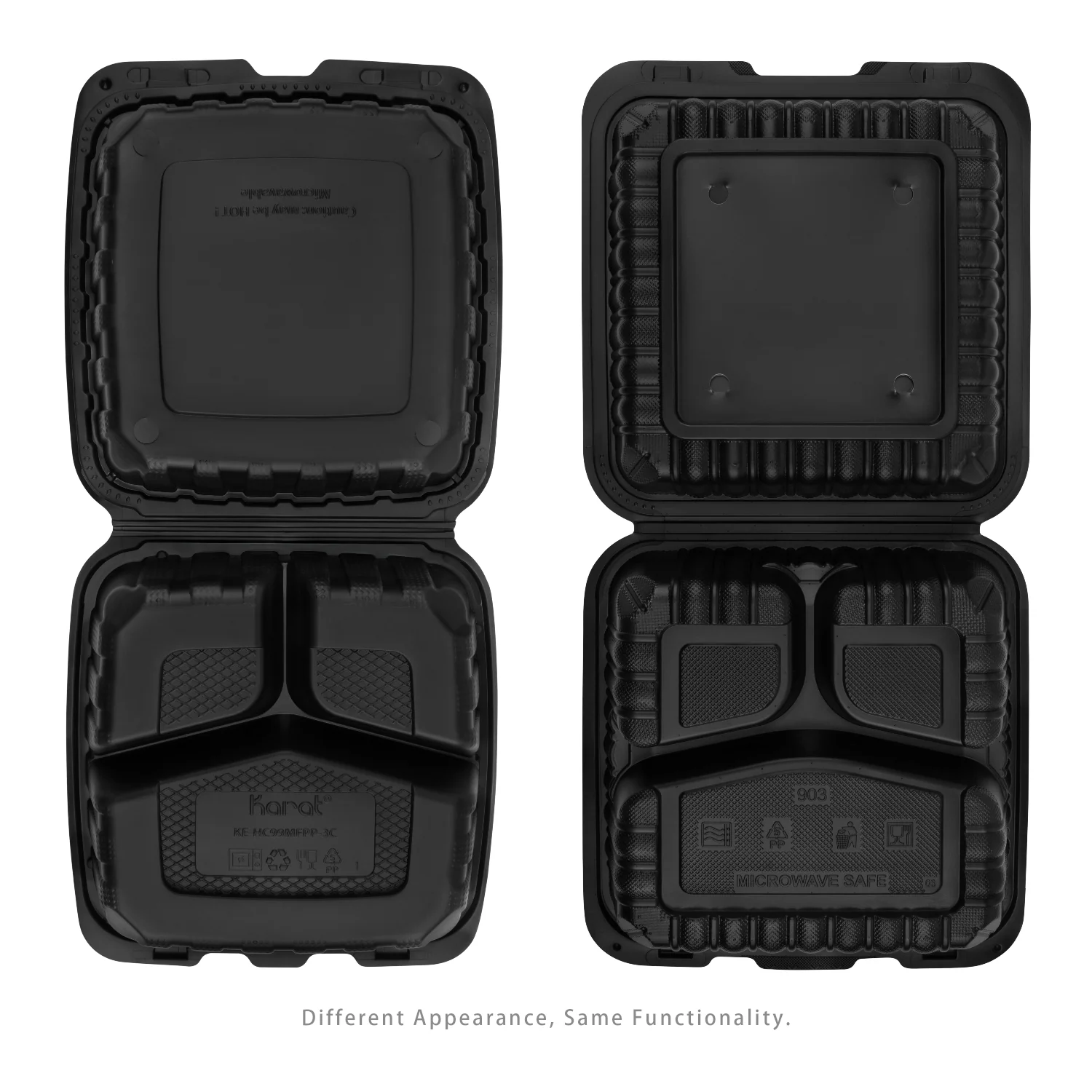 Karat Earth 9" x 9" Mineral Filled PP Hinged Container, Black, 3 compartments - 120 pcs - Image 8