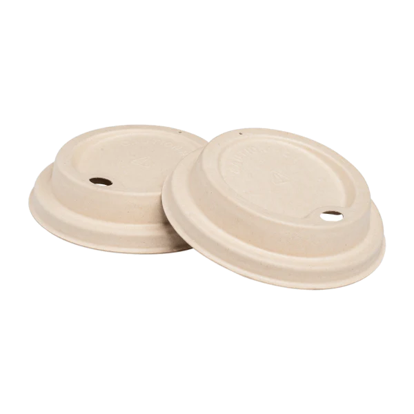 Karat Earth 90mm PFAS Free Bagasse Sipper Dome Lids for 10-24oz Hot Cups, Natural - 500 pcs - Image 8