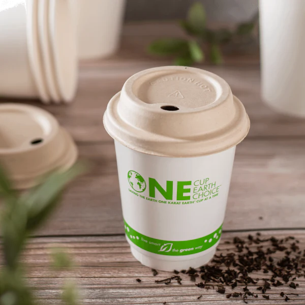Karat Earth 80mm PFAS Free Bagasse Sipper Dome Lid for 8 oz. Hot Cup, Natural - 500 pcs - Image 4