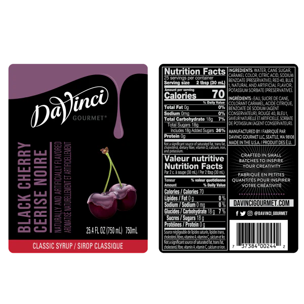 DaVinci Classic Black Cherry Syrup - Bottle (750mL) - Image 2