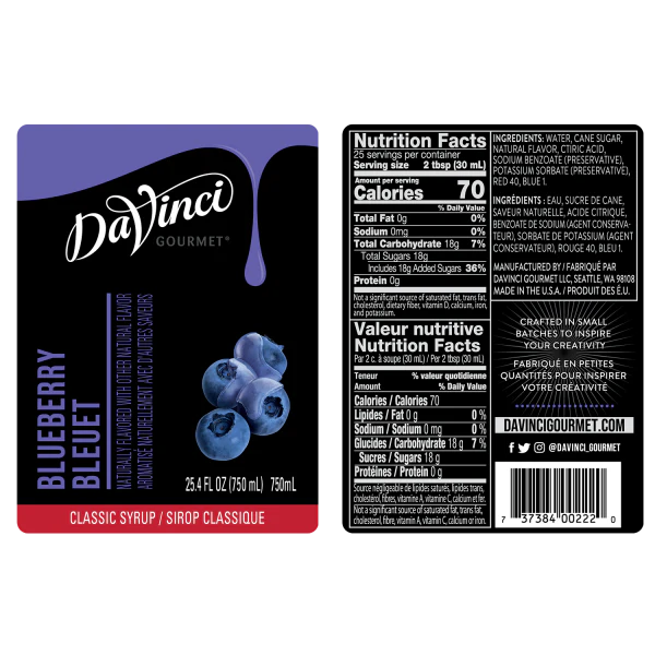 DaVinci Classic Blueberry Syrup - Bottle (750mL) - Image 2