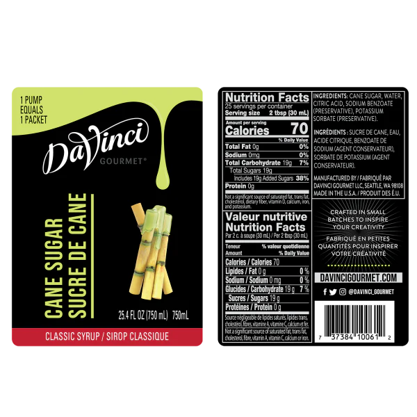 DaVinci Classic Cane Sugar Syrup - Bottle (750mL) - Image 2