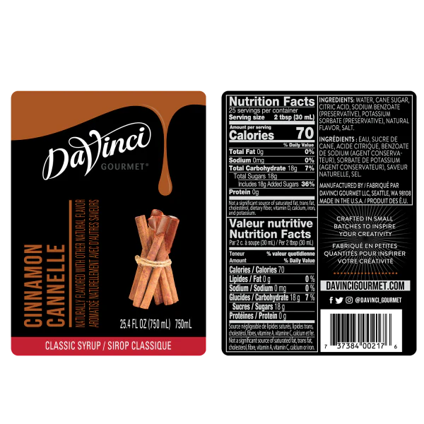 DaVinci Classic Cinnamon Syrup - Bottle (750mL) - Image 2