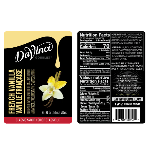 DaVinci Classic French Vanilla Syrup - Bottle (750mL) - Image 2