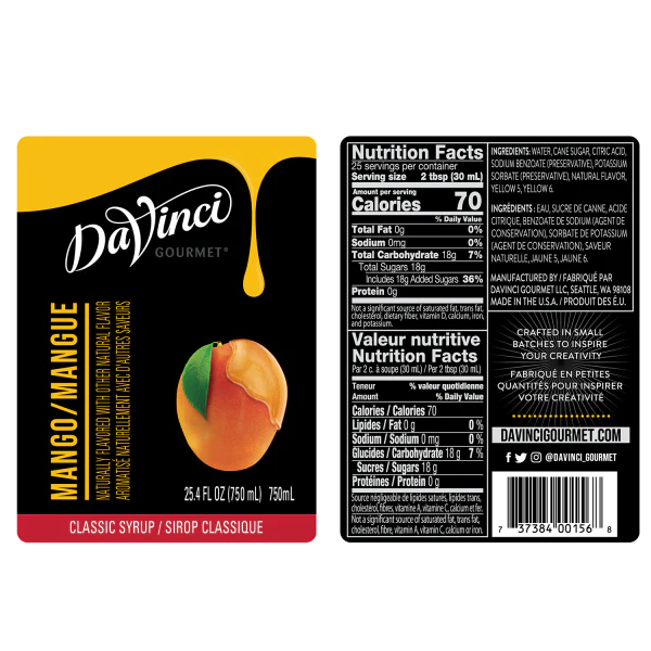 DaVinci Classic Mango Syrup - Bottle (750mL) - Image 2
