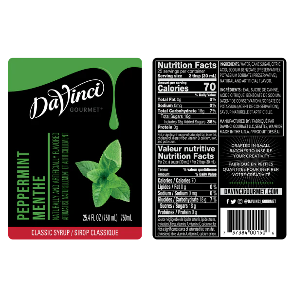 DaVinci Classic Peppermint Syrup - Bottle (750mL) - Image 2