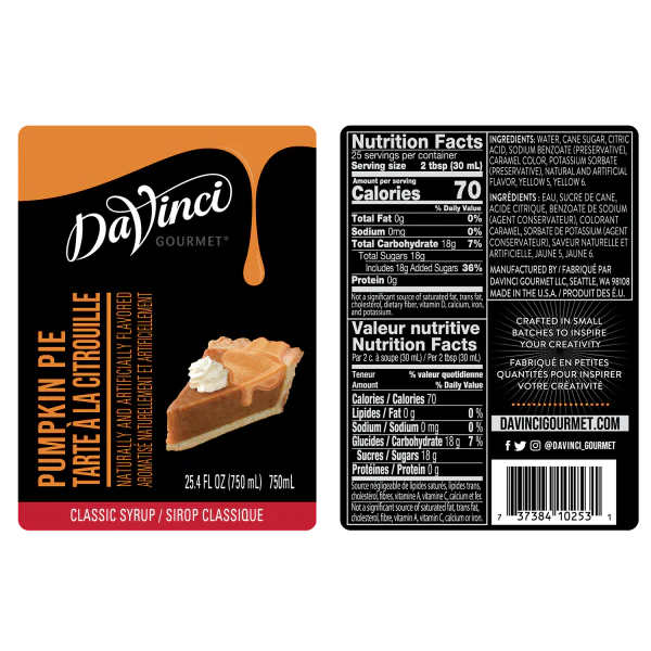 DaVinci Classic Pumpkin Pie Spice Syrup - Bottle (750mL) - Image 2