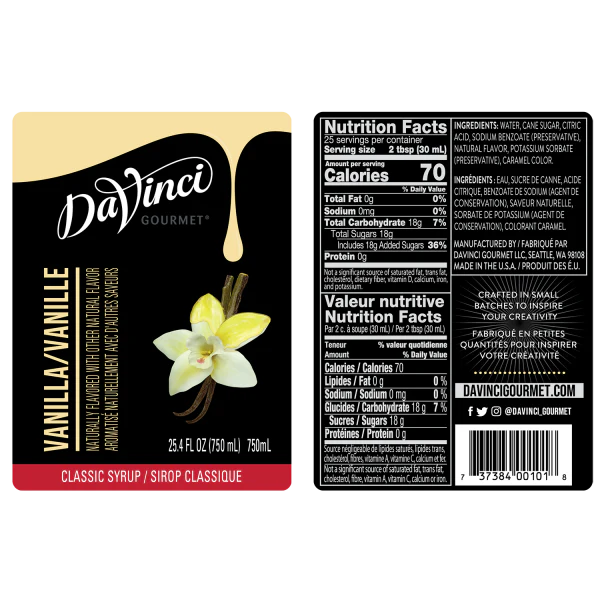 DaVinci Classic Vanilla Syrup - Bottle (750mL) - Image 2