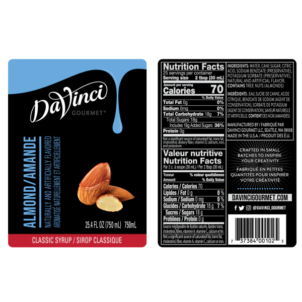 DaVinci Gourmet Almond (Orgeat) Syrup - Bottle (750mL) - Image 2