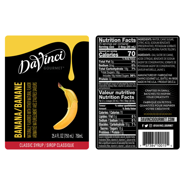 DaVinci Gourmet Banana Syrup - Bottle (750mL) - Image 2