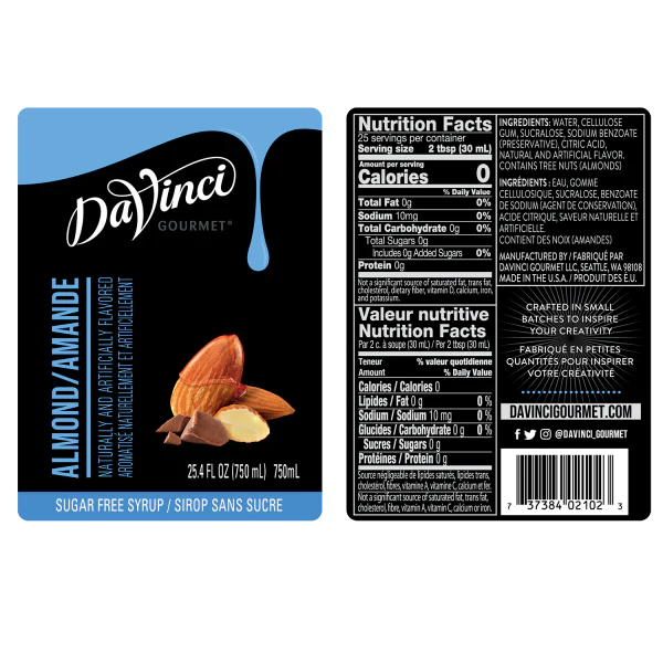 DaVinci Gourmet Sugar Free Almond Syrup - Bottle (750mL) - Image 2