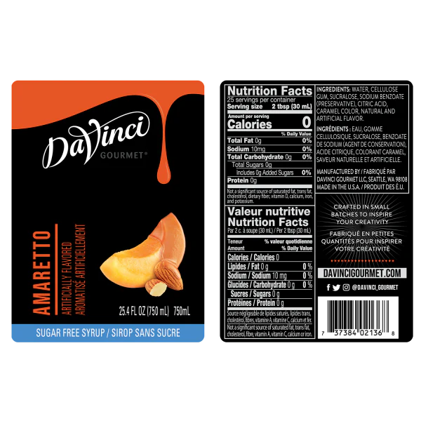 DaVinci Sugar Free Amaretto Syrup - Bottle (750mL) - Image 2