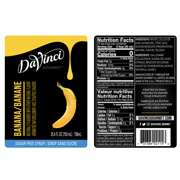 DaVinci Sugar Free Banana Syrup - Bottle (750mL) - Image 2