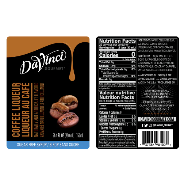 DaVinci Sugar Free Coffee Liqueur Syrup - Bottle (750mL) - Image 2