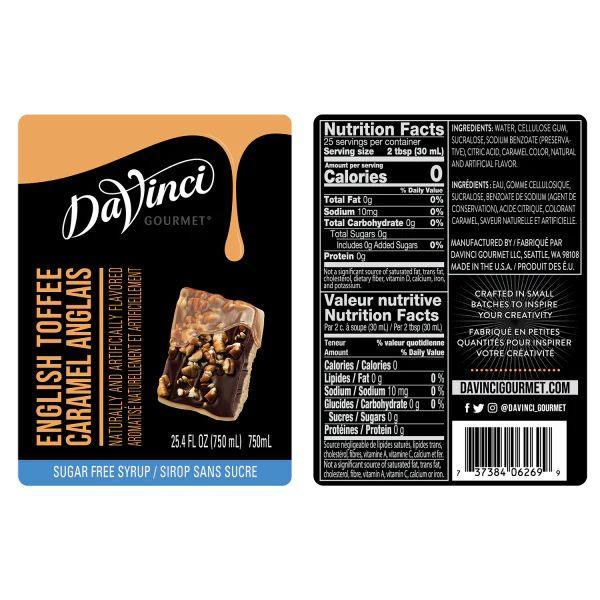 DaVinci Sugar Free English Toffee Syrup - Bottle (750mL) - Image 2