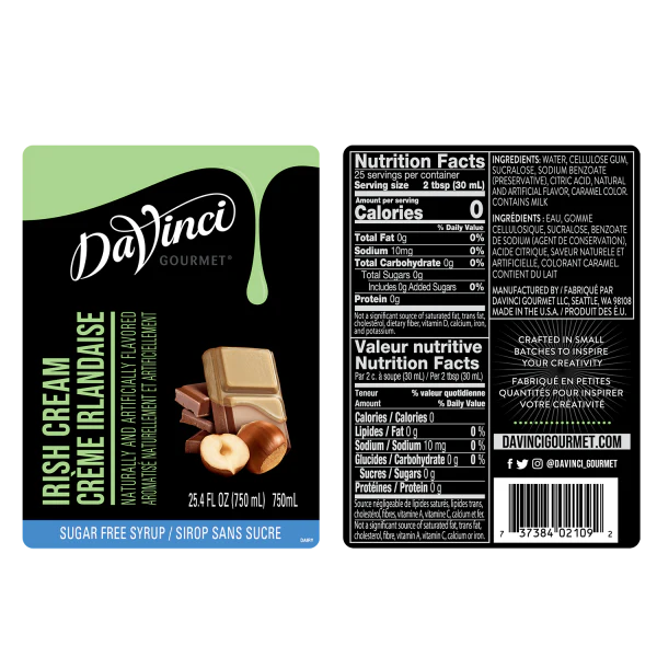 DaVinci Sugar Free Irish Cream Syrup - Bottle (750mL) - Image 2