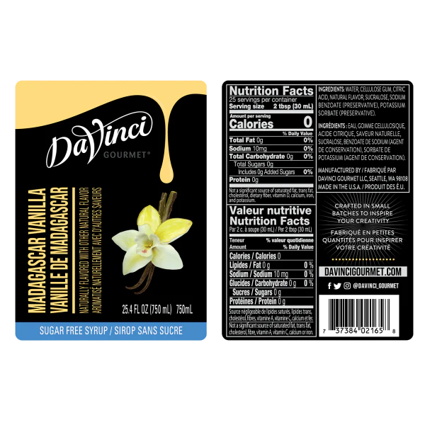 DaVinci Sugar Free Madagascar Vanilla Syrup - Bottle (750mL) - Image 2