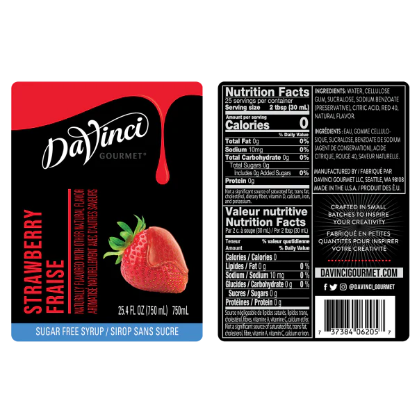 DaVinci Sugar Free Strawberry Syrup - Bottle (750mL) - Image 2