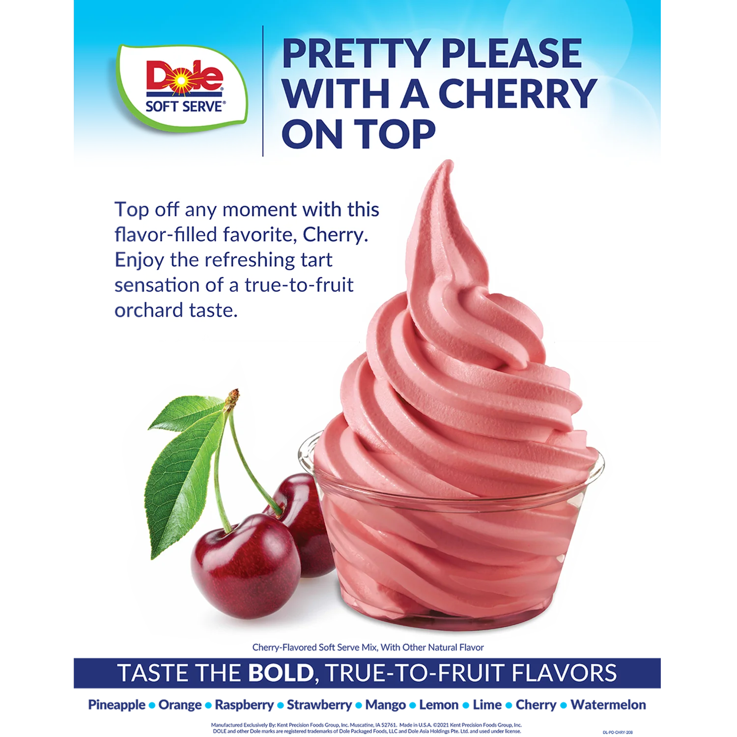 Dole Soft Serve Mix - Cherry - Bag (4.4 lbs)