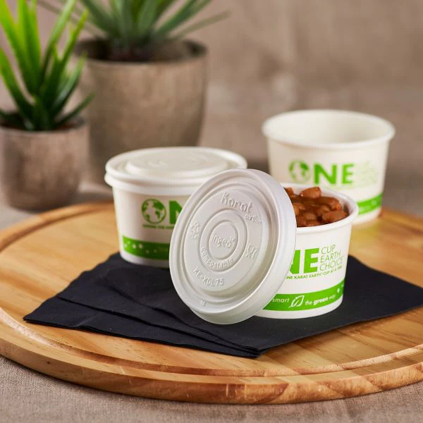 Karat Earth 75.3mm Flat Lid for 4oz Compostable Paper Food Container & Paper Portion Cups - 1,000 pcs