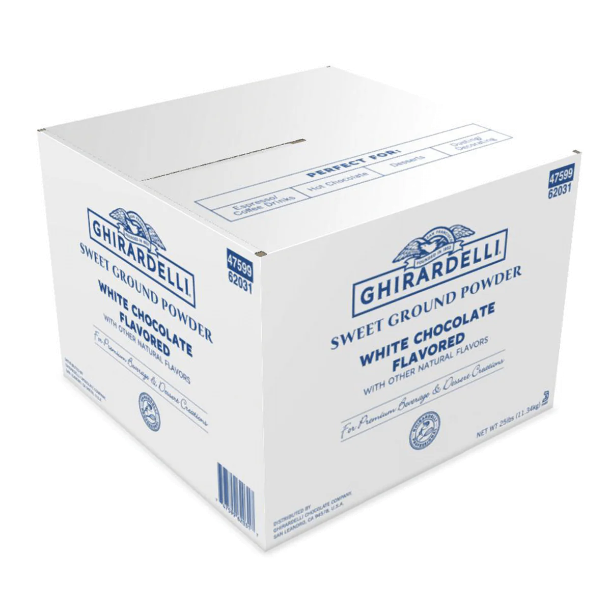 Ghirardelli Sweet Ground White Chocolate Flavored Powder - Box (25 lbs)
