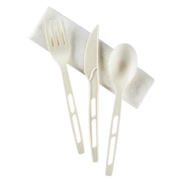 Karat Earth Heavy-Weight CPLA Compostable Cutlery Kits (Knife, Fork, Tea Spoon, 2-ply Napkin), White - 250 kits - Image 3